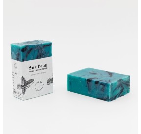 Savon bleu menthe cacao en petit pavé