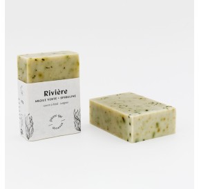 Savon à l'argile verte et spiruline pour peau grasse en petit pavé