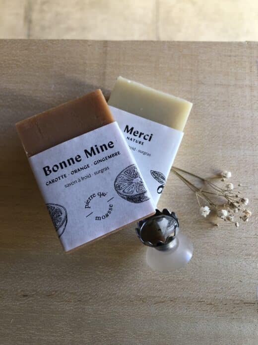 Deux savonnettes et un accessoire porte-savon aimanté